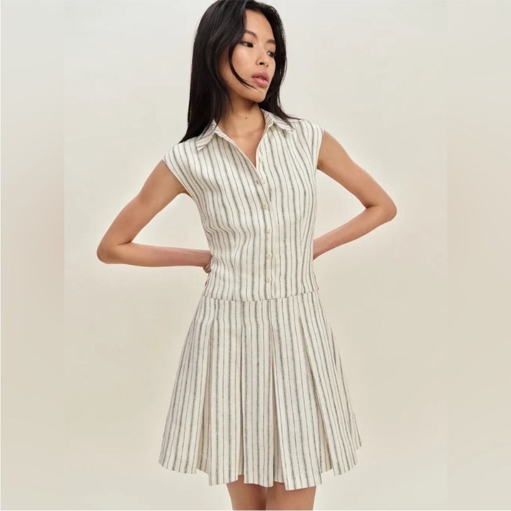 Reformation Arella Linen Mini Dress in Elsie Stripe 6 - Picture 1 of 6